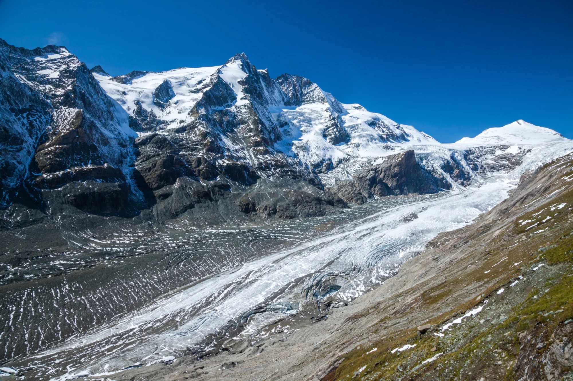 Grossglockner, the highest mountain in Austria along with the Pasterze glacier, Europe